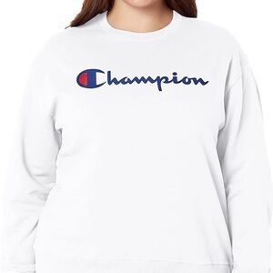 champion crewneck, white, classic champion logo, small, NWOT